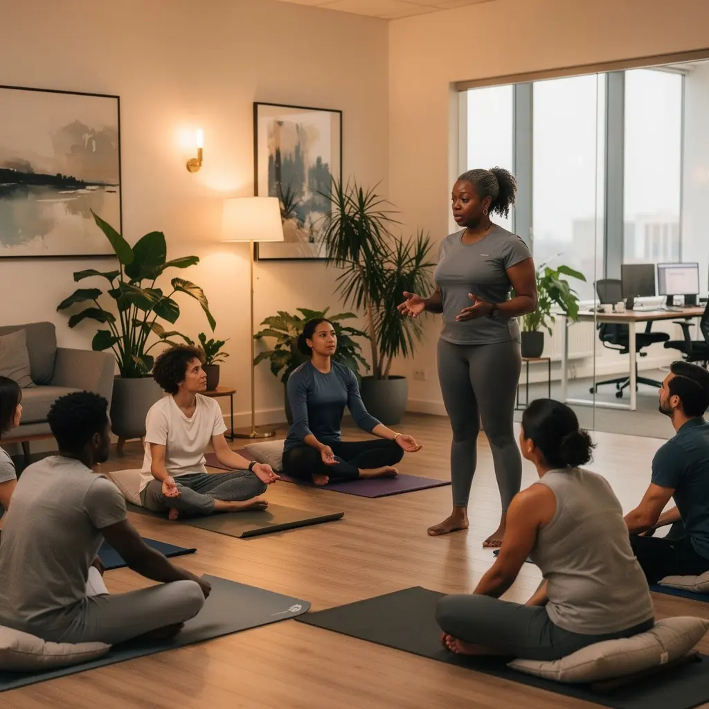 Рабочее пространство с акустическими панелями, уменьшающими шум и способствующими сосредоточению.